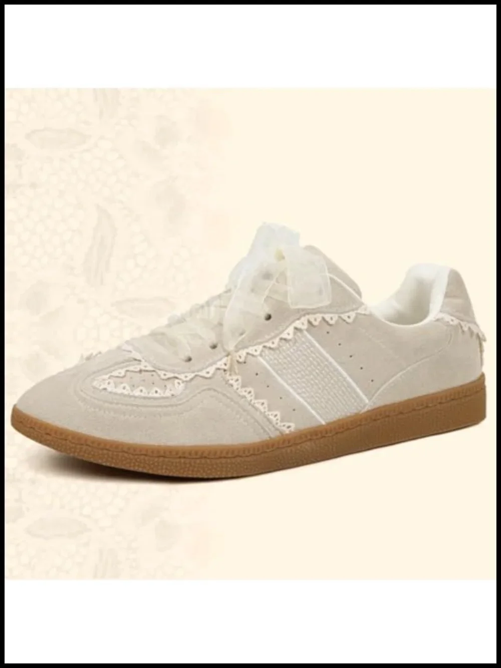 Fashion Sneakers with Lace Detail Ribbon Lace-Up Leather Upper Memory Foam